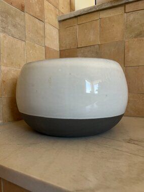 Huge Bowl in Black Clay w/ White Glaze